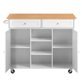 Kitchen Island Cart with Storage, 45.67 in Wide Mobile Rolling Storage Island on Swivel Wheels, with 2 Drawers, Storage Cabinet, Drop Leaf, Towel Rack