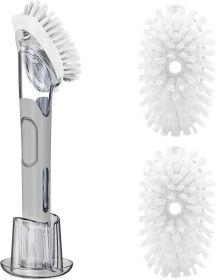 Soap Dispensing Replacement Dish Brush Storage Set with 2 PCS Brush Refills & Holder - Dispenser Scrub Cleaning Scrubber Kitchen Dishwashing Dish Wand