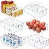 6 Pack Pantry Organizers and Storage,Clear Plastic Containers with 2 Dividers for Kitchen,Fridge Organization and Storage,Acrylic Bins for Pounches