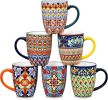 16 oz Coffee Mugs Set of 6, Large Ceramic Mug with Handle, Boho Coffee Cups for Latte, Cappuccino & Hot Chocolate