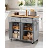 Kitchen Island Cart with Storage, 43.7 in Wide Mobile Rolling Storage Island on Swivel Wheels, with 2 Drawers, Storage Cabinet, Spice/Towel Rack