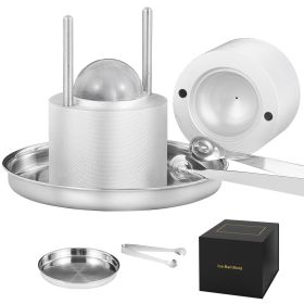 Ice Ball Press, 2.4" Ice Ball Maker, Aircraft Al Alloy Ice Ball Press Kit for 60mm Ice Sphere, Ice Press with Tong and Drip Tray, for Whiskey (Color: Silver, Gift Box: Basic Gift Box)