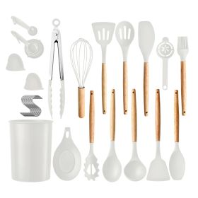 35Pcs Kitchen Cooking Utensils Set Spatula Set Baking Utensil Set Kitchen Accessories Necessities with Holder Egg Whisk Separator Tong Turner Spoons C (Color: White, size: One size)
